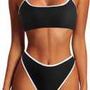 SUUKSESS Women High Waisted 2 Piece Bikini Set Cheeky High Cut Bandeau Swimsuit M