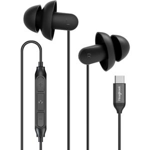 Hearprotek Sleep Headphones, 1 Pair USB C Wired Earbuds with Soft Silicone Noise Reduction Type C Earbuds with Microphone, Ideal for Sleeping, snoring, Relaxation (Black)