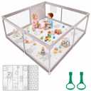 ZEEBABA Baby Playpen with Mat, Small Playpen with Soft Mat for Babies and Toddlers, 47x47inch Play Pen Playards Safety Gate Fence Active Center Indoor