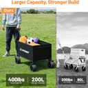 EchoSmile Collapsible Wagon Cart for Camping & Beach - Heavy Duty 400lbs Capacity All-Terrain Cart with Wide Wheels, Portable Folding Utility Wagon for Grocery, Garden, Sports,Black