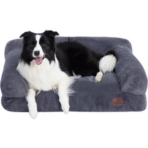 Hollypet Fluffy Plush Pet Sofa Soft Calming Pet Sofa Beds for Medium and Large Dogs, L, Gray