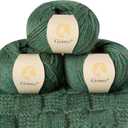 100% Merino Wool Yarn, 3-Ply Luxurious and Soft Yarn for Hand Knitting & Crocheting (Dark Green,3Balls)