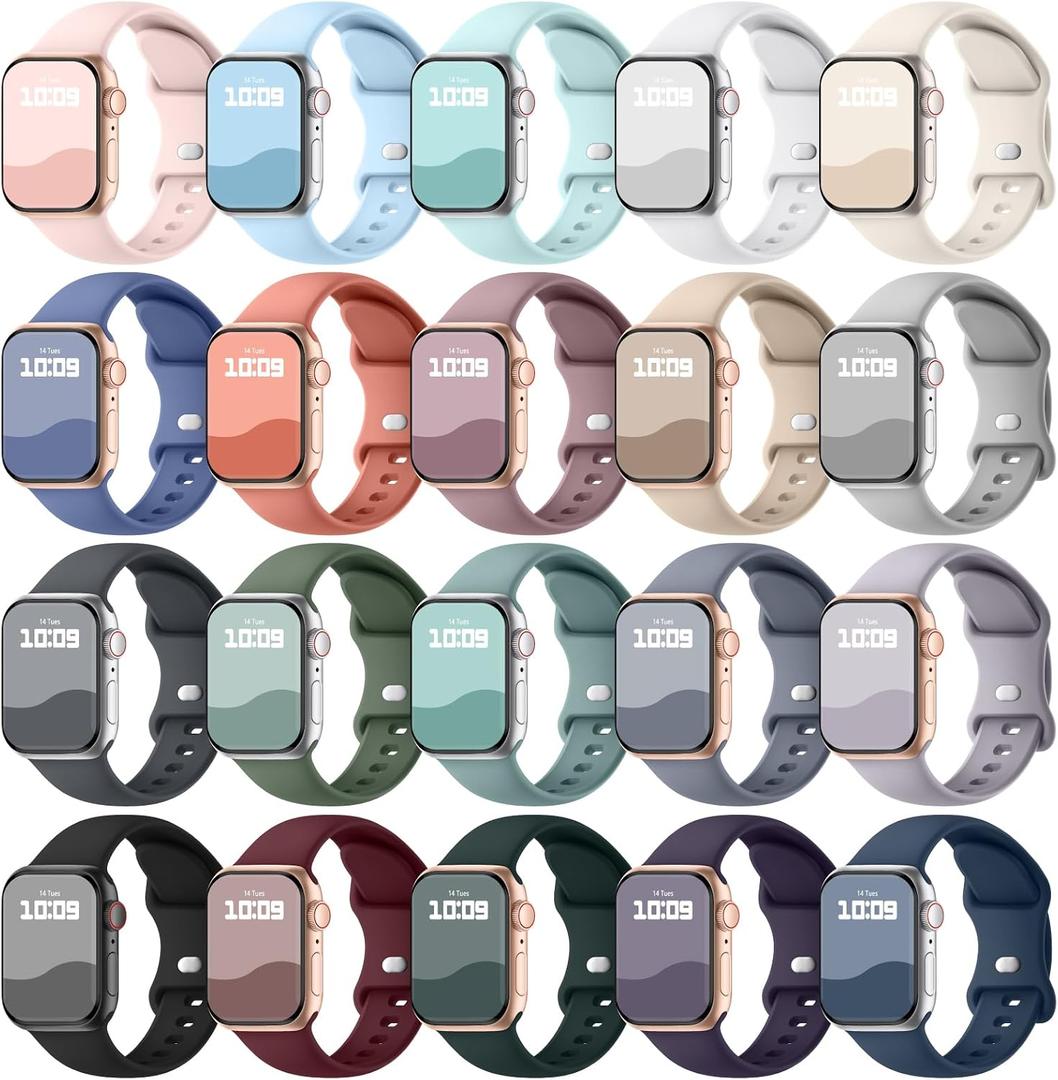 Knossen 20 Pack Compatible with Apple Watch Bands 45mm 44mm for Women Men, Waterproof Silicone Sport Band Straps for iWatch Bands Series 1110 9 8 7 6 5 4 3 SE Ultra/Ultra 2/Ultra 3