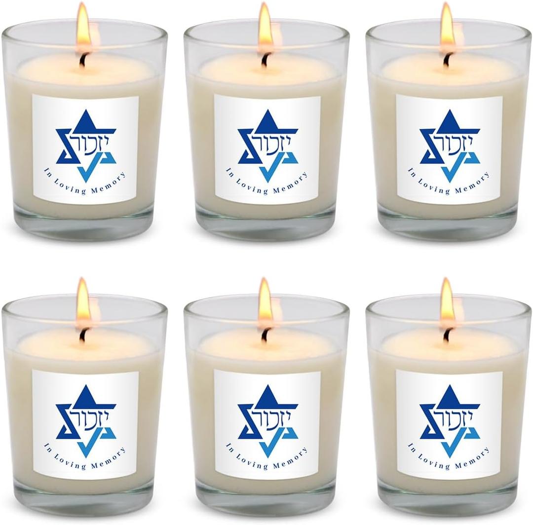 6 Pack White Yahrzeit Candles - Yahrzeit Memorial Candles, Memorial Bereavement Gifts for Loss of Loved One, Jewish Sympathy, Natural Soy Wax Hand Poured