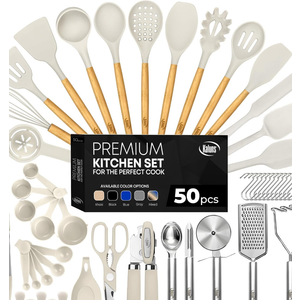 Kaluns Kitchen Utensils Set, 50 Piece Silicone And Stainless Steel Cooking Utensils, Dishwasher Safe and Heat Resistant Kitchen Tools