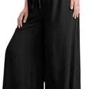 BEAUDRM Women's Maternity Elastic High Waist Pants Knot Front Wide Leg Pregnancy Pants M