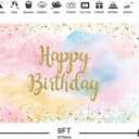 Pastel Rainbow Cloud Happy Birthday Backdrop for Girls Women 9x6ft Glitter Gold Dots Sweet 16 18th 21st Bday Photography Background Party Decoration Banner Cake Table Supplies Photo Booth