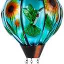 DREAMSKIP Hummingbird and Sunflower Solar Hot Air Balloon Lantern with Flame, Glass Hot Air Balloon Solar Lantern Outdoor Waterproof, Hanging Solar Lantern for Outside Garden Patio Tree Porch Yard