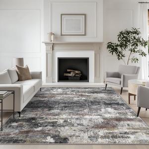 Area Rugs 8x10 for Living Room Bedroom, Modern Abstract Machine Washable Soft Dark Gray Rug, Floor Carpet with Non Slip Backing for Dining Room, Dark Gray 