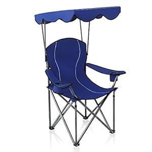 ALPHA CAMP Heavy Duty Canopy Lounge Chair Sunshade Hiking Travel Chair with Cup Holder (Cyan Blue)