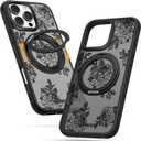 Uppuppy for iPhone 16pro Case - Compatible with MagSafe for Women Girls Bulit-in 360 Rotatable Magnetic Ring Holder Kickstand Cute Aesthetic Line Art Flower Design for Apple 16pro