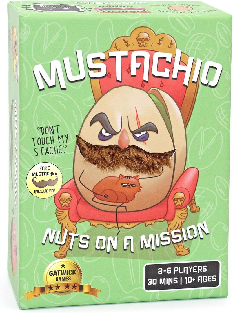 Mustachio- Mustaches Now Included, a Strategy Game of Trickery and Scheming Nuts, Funny Board Games for Teens and Family Night, Card Game for 2-6 Players