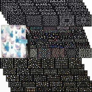 Zoance 102 Sheets Nail Art Stickers & Storage Book,5200 Pieces 3D Self-Adhesive White Floral Nail Stickers with Rhinestones Designs,Multicolor Laser Gold Nail Decals for Women DIY Manicure Decorations