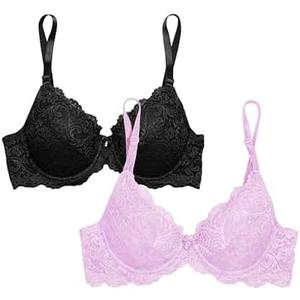 Smart & Sexy Women's Signature Lace Push-up Bra - Perfect for Seeking Effortless Style and Comfort, Size 34, 2 Pack, Purple and Black