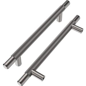 Alzassbg 10 Pack Black Nickel Cabinet Pulls, 5 Inch(128mm) Hole Centers Knurled Cabinet Handles T Bar Kitchen Pulls for Drawer and Cabinets AL3015AS
