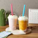 [100 Sets-16 oz.] Plastic Cups With Dome Straw Slot Lids PET Crystal Clear Disposable Togo Cup BPA Free For Party Ice Cold Drinks Coffee Tea Parfait Dessert Smoothie Bubble Boba Fruit Milkshake Slush