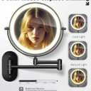 Wall Mounted Makeup Mirror with Light, 30X/1X 8'' Double Sided LED Magnifying Bathroom Lighted Vanity Mirror with Magnification, 3 Color Light up Touch Dimmable Extended Arm 360 Rotation