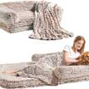 EHEYCIGA Foldable Human Dog Bed, 72"x44"x11" Orthopedic Memory Foam Human Sized Dog Bed, Waterproof Pet Bed for People, Faux Fur Pet Couch for Adult with Non-Slip Bottom, Faded Brown (72x44x11(Folded 44x36))