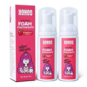 NOHOO Kids Foam Toothpaste with Fruit Flavor,Fluoride Free Natural Formul, Foam Toothpaste for Electric Toothbrush,Suitable for Toddler's Oral Cleaning and Cavity Prevention, Pack Of 1, Strawberry