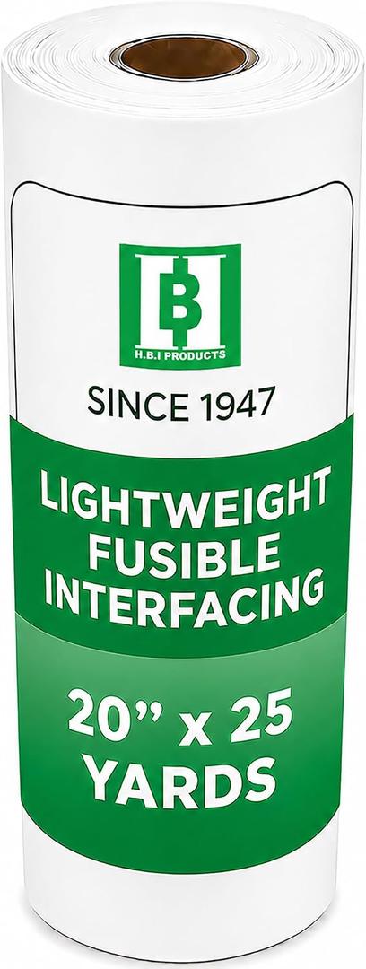 H.B.I. Lightweight Fusible Interfacing White Non-WovenFusible Interfacing for Sewing, Quilt Batting, Batting for Quilting, Fusible Fleece, Iron-On Interfacing for Sewing, 20" x 25 Yards