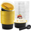 NPLUX 5 OZ Mini Loaf Pans with Lids Small Cake Containers Baking Cups for Pudding Souffle Party Wedding Birthday (50 Pack, Black Gold)