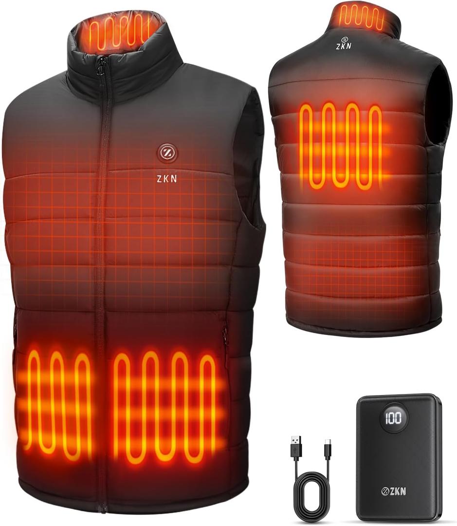 ZKN Heated Vest for Men with 14400mAh Battery Pack, 3 Heating Levels Men's Heated Vest, Lightweight Heated Jackets for Winter (Large)