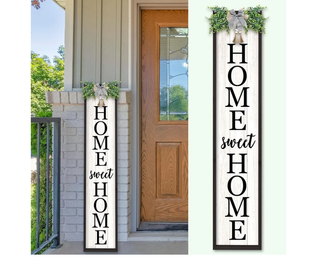 TQianJiang Home Sweet Home Front Porch Outdoor Sign, 45"X9" Wooden Welcome Sign for Front Door Wreath Tall Vertical Hanging For Standing Porch Signs, Outside Decor Garden Patio Farmhouse Signs (Black)