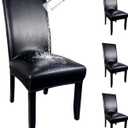 Pu Leather Dining Chair Covers set of 4, Waterproof Kitchen Chair Covers for Protecting Chairs from Stain/Scratch, Soft & Elastic Parsons Chair Slipcover Well-Fitted for Dinning Room(Black, 4Pcs)