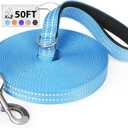 Long Dog Leash XiaZ Training Leashes 10/15/20/30/50/100ft Long Lead for Dogs 50ft Training Leash for Outside Blue 50 Foot Nylon Padded Handle Reflective Hiking Yard