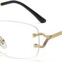 Rimless Sunglasses for Men Women Trendy Small Narrow Rectangle Metal Frame Sun Glasses Shades 90s Eyewear (A7* Gold / Transparent)