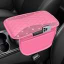 NBTEPEM Bling Pink Car Center Console Cover, Leather Middle Console Cover with 2 Storage Bags, Universal Arm Rest Cover Protector, Bling Car Accessories Interior Fit for Most Vehicles, Pink Leather