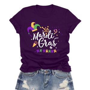 LuxLass Mardi Gras Shirt for Women Happy Mardi Gras Day T-Shirt Womens Fat Tuesday Party Tee Tops Purple ,medium