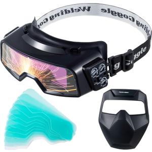 Meonum Auto Darkening Welding Goggles, Wide Rang Shade 4/5-9/9-13, Welding Glasses with Welder Mask and 10 Replacement Lenses, Adjustable Sensitivity work for TIG MIG ARC Plasma Cutting
