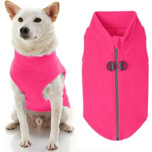 Gooby - Zip Up Fleece Vest, Fleece Jacket Sweater with Zipper Closure and Leash Ring, Pink, Medium (Medium chest (~17.5"))