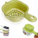 Kitchen Dual Layer Draining Basket with Handle,Double Drain Plastic Fruit Washing Bowl, Handy Mini Berry and Tomato Washer, Fruit Storage Container (Green)