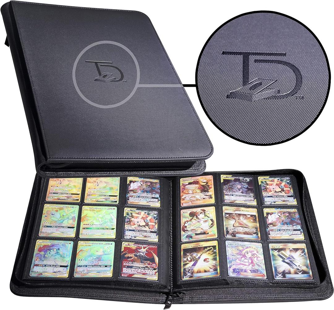 TopDeck 500 Card Ringless Zip Binder Pro - 9-Pocket Pages Side Load Sleeve TCG Storage Portfolio, Compatible with Pokemon, Yu-Gi-Oh, One Piece, MTG, Comic Trading Collectible Cards - Black