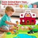 Farm Animal Toys for 1 2 3 Year Old Toddlers, Big Red Barn with Farm Mat & Animals & Tractor Toy for Boys Girls, Montessori Learning Interactive Barn Set for Kids 1-3, Ideal Christmas Birthday Gifts
