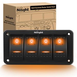 Nilight 4 Gang Rocker Switch Panel with Orange LED Light 5 Pin On Off Pre-Wired Aluminum Toggle Switches Waterproof for 12V/24V Cars Marine Boats ATVs Trailers RV Trucks (Amber)