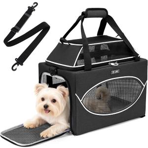 Lekereise Top-Expandable Pet Carrier 18x11x11Inch Delta American United Airline Approved Underseat to 15lbs Stable Car Travel Carriers for Small Dogs Cats with Locking Safety Zippers Anti-Scratch Mesh