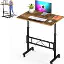 Klvied Small Standing Desk Adjustable Height, Mobile Table with Wheels, Portable Laptop Table, Standing Computer Desk for Walking Pad (Brown)