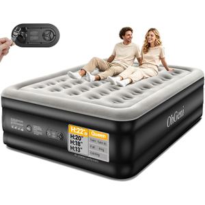 OhGeni 22" Raised Air Mattress Queen with Built in Pump, Inflatable Blow Up Mattress, Upgraded Surface Portable Bed for Home, Camping, Colchone Inflable, Ideal Sleep Solution for Guests, 800lbs