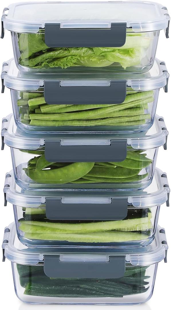 DANALLAN 5Pcs Glass Storage Containers with Lids 36 OZ Meal Prep Containers Sets Kitchen Airtight Leak Proof Oven Safe Food Lunch Container Microwave Freezer Dishwasher Safe
