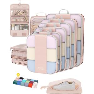 10 Set Compression Packing Cubes for Travel Women Mom,OlarHike Luggage Clothes Storage Gifts for Travelers,Airplane/Cruise/Car/Train Travel Essentials,Compressible Expandable Saver Space Bags(Beige)