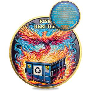 4 x Phoenix Rising Dumpster Fire Challenge Coin - Dumpster Fire Desk Accessories- Funny Desk Accessories for Work - Hilarious Coworker Go Away Token - Inspirational Gift for Colleague