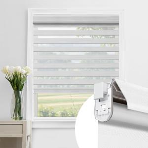 Allesin zen No Drill No Tools Cordless Zebra Blinds, Renter Friendly, Dual Layer Shades for Indoor Windows, Easy to Install Thermal Insulated Privacy Blinds, White, 29" W x 48" H