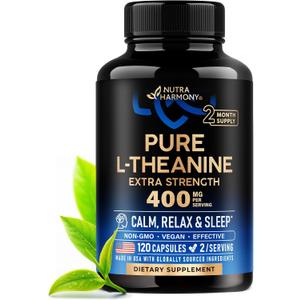 L Theanine 400 mg | L-Theanine Stress Relief | Extra Strength Supplement | Lab Tested | Relaxation, Sleep & Calm Support | For Men & Women | Plant Based, Non-GMO & Gluten-Free | 120 Vegan Capsules (EXP 01/28)