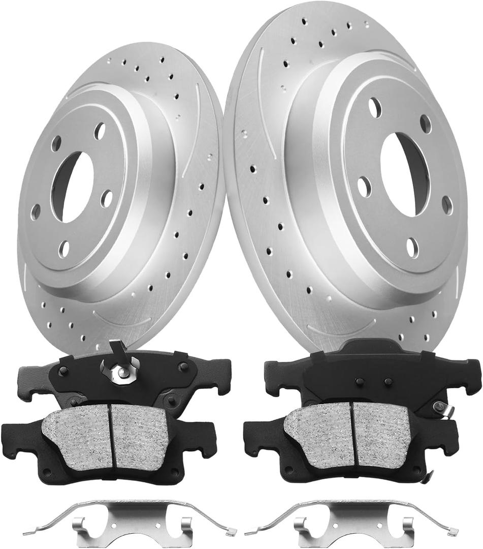 Rear Brake Pads and Rotors Kit Compatible with 2011-2020 Jeep Grand Cherokee, 2011-2020 Dodge Durango|Rear Brake Rotors and Pads Kit; Anti-Rust Geomet Coated| 53061 & D1498-8698 | 329.9mm(13in)