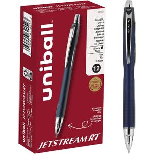uniball Jetstream RT Ballpoint Pens, Fine Point (0.7mm), Black, 12 Pack