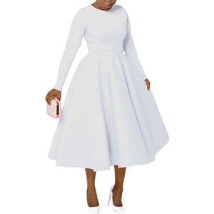 Famnbro Women's Vintage Cocktail Dresses 1950s Round Neck Long Sleeve A Line Formal Church Swing Maxi Dress (White) XXL Famnbro Women's Vintage Cocktail Dresses 1950s Round Neck Long Sleeve A Line Formal Church Swing Maxi Dress (White) XXL