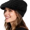 Women Winter Warm Knit Hat for Men Wool Snow Ski Caps with Visor Warm Fleece Lined Hat Soft Beanie Cap (Black)